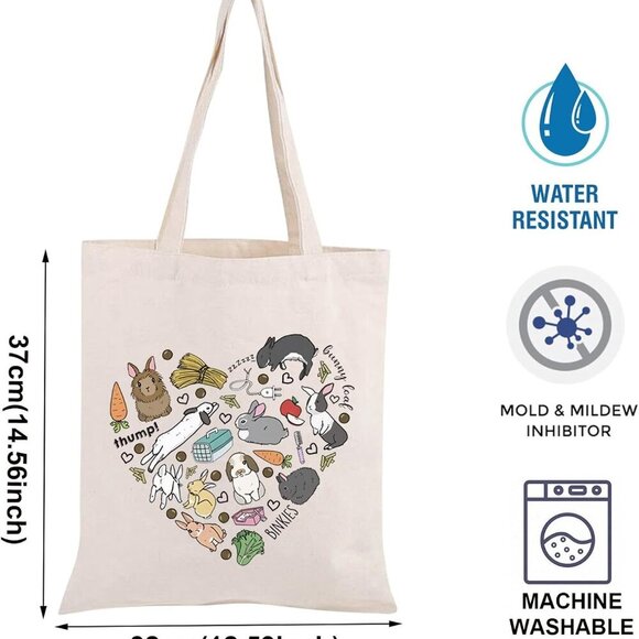 Bunny Canvas Tote Bag Funny Animal Lover Gift Eco-Friendly Reusable - Picture 2 of 6